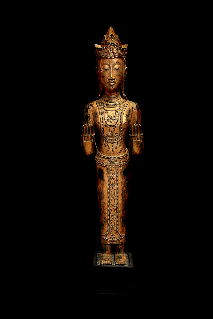 19C Wood Standing Thai Rattanakosin Buddha #BB25